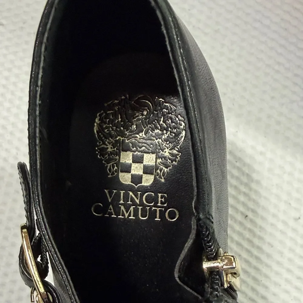 Vince Camuto Black Ankle Heel Booties with Gold Buckle Size 7